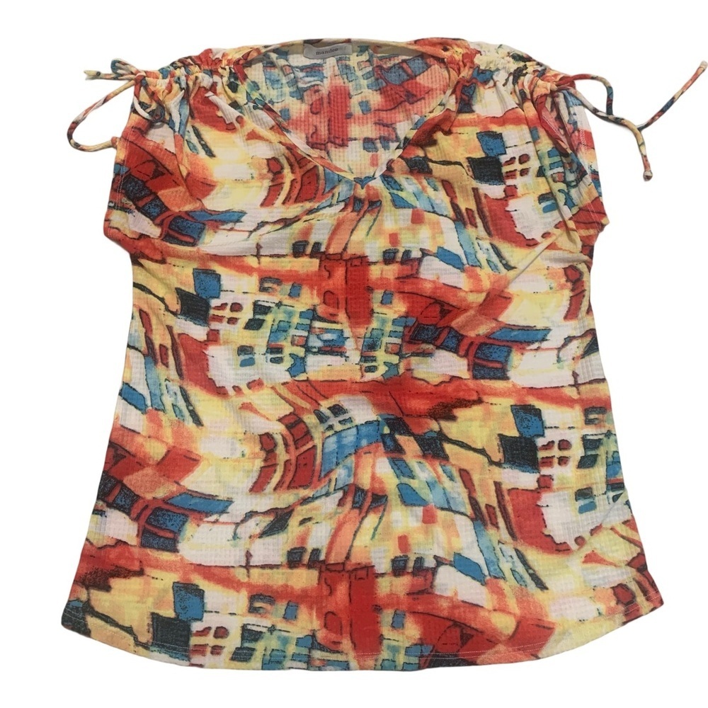 💜 Mandee Abstract Print Tie-Shoulder Blouse - Size M